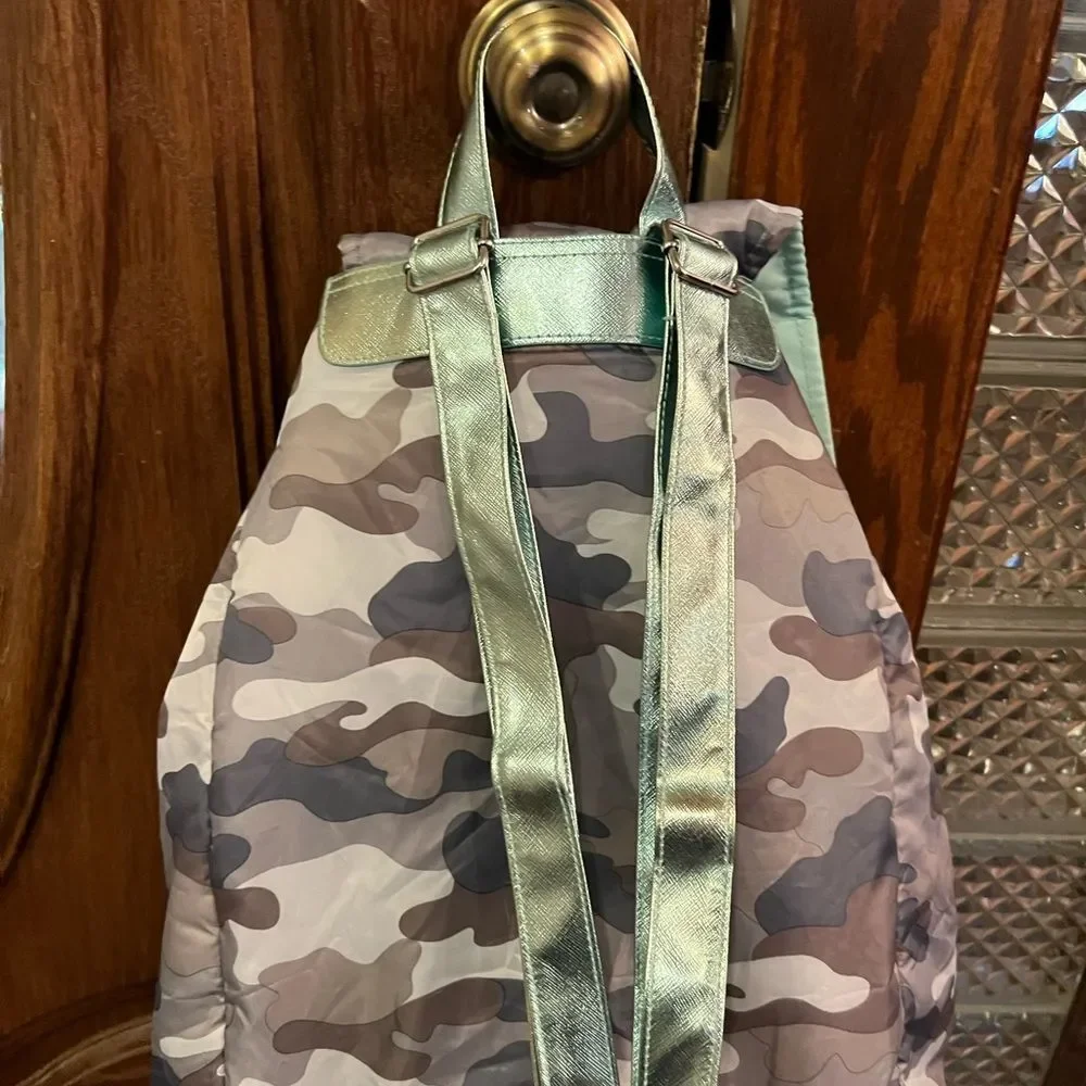 Justice backpack camo grey mint green inside